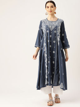 HOUSE OF KARI - Hok Chikankari Fancy Long Kurta Blue White