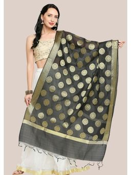 Dupatta Bazaar - Womens Black Banarasi Silk Dupatta