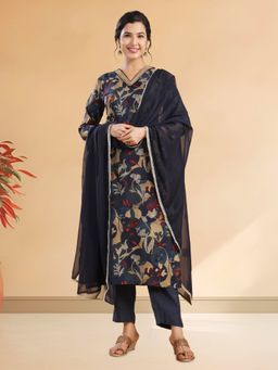 CUSTARD - Women Floral Printed Regular Sequinned Kurta with Pant and Dupatta (Set of 3)