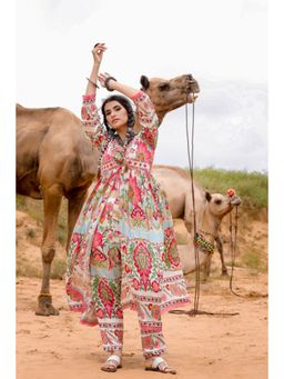 CUSTARD - Women Pink Cotton Floral Co-Ord (Set of 3)