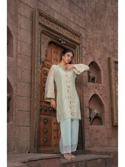 CUSTARD - Women Blue Cotton Embroidered Kurta with Palazzo (Set of 2)