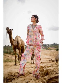 CUSTARD - Women Beige Cotton Floral Co-Ord (Set of 2)