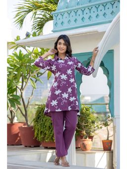 CUSTARD - Women Purple Cotton Embroidered Co-Ord (Set of 2)