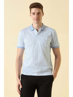 Allen Solly - Blue Printed Cotton Regular Fit Polo T-Shirt