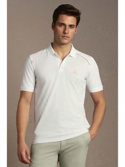 Louis Philippe - White Printed Cotton Blend Regular Fit Polo T-Shirt