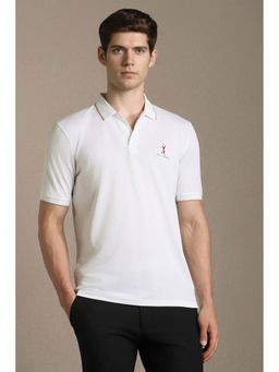 Louis Philippe - White Solid Cotton Blend Regular Fit Polo T-Shirt