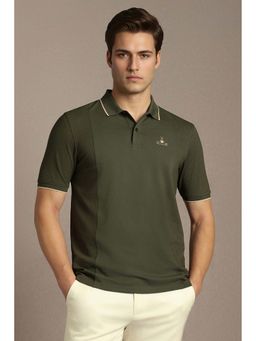Louis Philippe - Olive Textured Cotton Blend Regular Fit Polo T-Shirt