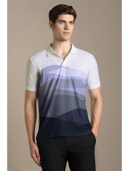 Louis Philippe - Blue Printed Polyester Regular Fit Polo T-Shirt