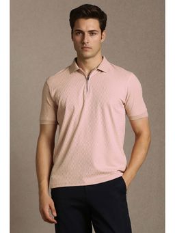 Louis Philippe - Pink Textured Cotton Regular Fit Polo T-Shirt