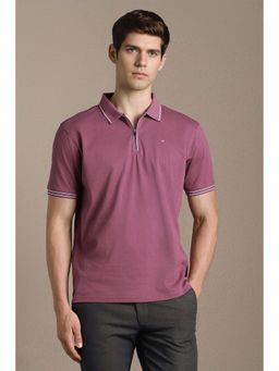 Louis Philippe - Mauve Textured Cotton Regular Fit Polo T-Shirt