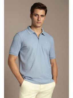 Louis Philippe - Blue Textured Cotton Regular Fit Polo T-Shirt