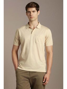 Louis Philippe - Cream Printed Cotton Regular Fit Polo T-Shirt