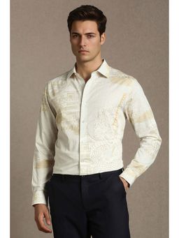 Louis Philippe - Off White Printed Cotton Regular Fit Shirt