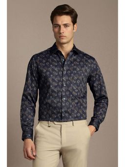Louis Philippe - Navy Blue Printed Cotton Regular Fit Shirt