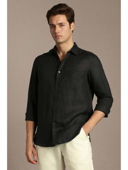 Louis Philippe - Black Solid Linen Regular Fit Shirt
