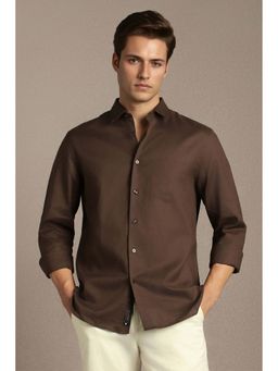 Louis Philippe - Brown Solid Cotton Linen Regular Fit Shirt
