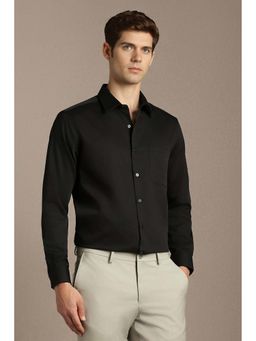 Louis Philippe - Black Solid Cotton Regular Fit Shirt