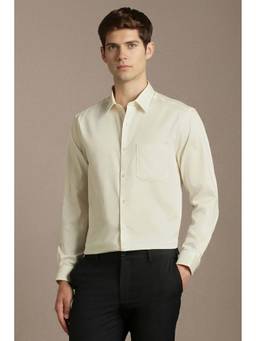 Louis Philippe - Cream Solid Cotton Regular Fit Shirt