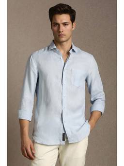 Louis Philippe - Blue Solid Cotton Regular Fit Shirt