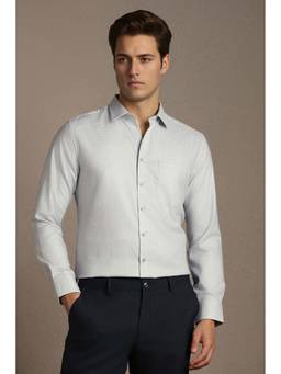 Louis Philippe - Grey Checks Cotton Regular Fit Shirt