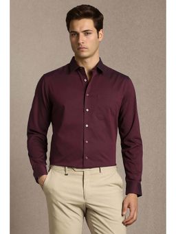 Louis Philippe - Maroon Solid Cotton Regular Fit Shirt