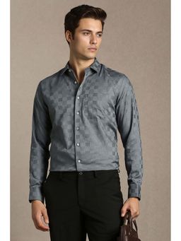 Louis Philippe - Grey Checks Cotton Regular Fit Shirt