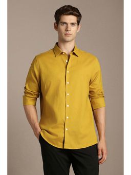 Louis Philippe - Yellow Solid Cotton Linen Regular Fit Shirt