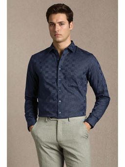 Louis Philippe - Navy Blue Checks Cotton Regular Fit Shirt