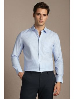 Louis Philippe - Blue Self Design Cotton Regular Fit Shirt