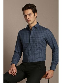 Louis Philippe - Blue Checks Cotton Regular Fit Shirt