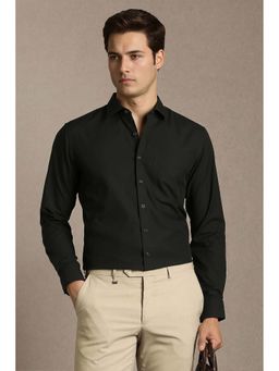 Louis Philippe - Black Solid Cotton Regular Fit Shirt