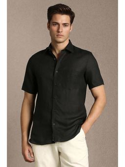 Louis Philippe - Black Solid Linen Regular Fit Shirt