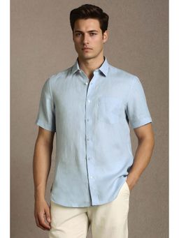 Louis Philippe - Blue Solid Linen Regular Fit Shirt