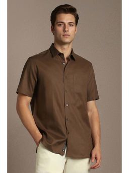 Louis Philippe - Brown Solid Cotton Linen Regular Fit Shirt