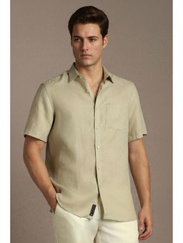 Louis Philippe - Green Solid Linen Regular Fit Shirt