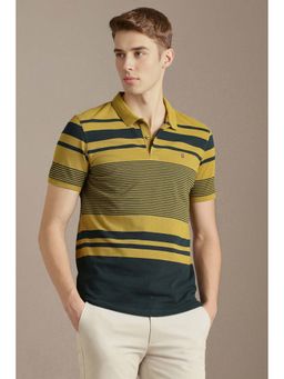Louis Philippe - Yellow Stripes Cotton Blend Slim Fit Polo T-Shirt