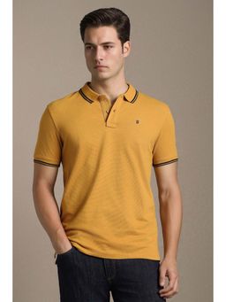 Louis Philippe - Yellow Textured Cotton Slim Fit Polo T-Shirt