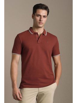 Louis Philippe - Rust Textured Cotton Blend Slim Fit Polo T-Shirt