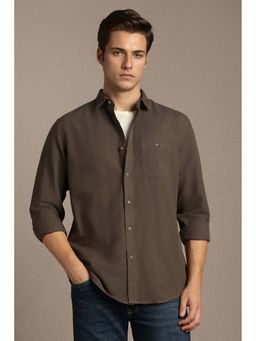 Louis Philippe - Brown Solid Cotton Blend Regular Fit Shirt