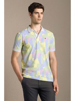 Louis Philippe - Multi-Color Printed Cotton Blend Slim Fit Polo T-Shirt