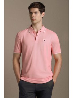 Louis Philippe - Pink Solid Cotton Slim Fit Polo T-Shirt