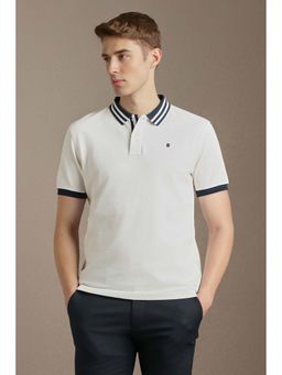 Louis Philippe - White Solid Cotton Slim Fit Polo T-Shirt