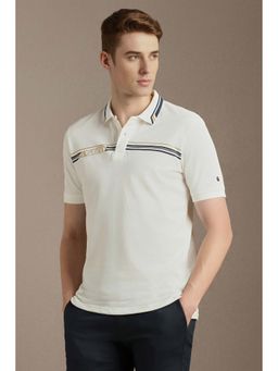 Louis Philippe - White Stripes Cotton Slim Fit Polo T-Shirt