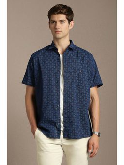 Louis Philippe - Navy Blue Printed Cotton Regular Fit Shirt