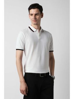 Peter England - White Solid Cotton Blend Regular Fit Polo T-Shirt