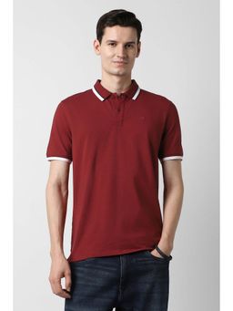 Peter England - Red Solid Cotton Blend Regular Fit Polo T-Shirt