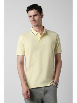 Peter England - Yellow Solid Cotton Blend Regular Fit Polo T-Shirt
