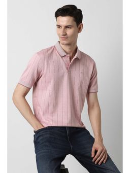 Peter England - Pink Stripes Cotton Blend Regular Fit Polo T-Shirt