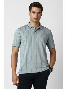 Peter England - Grey Stripes Cotton Blend Regular Fit Polo T-Shirt