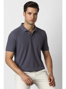 Peter England - Purple Textured Cotton Blend Regular Fit Polo T-Shirt
